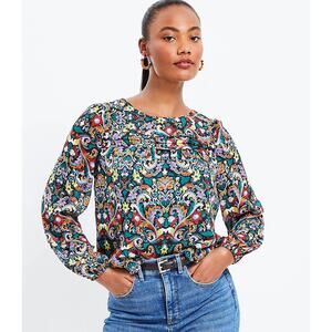 Loft Women's Floral Paisley Long Sleeve Green L Pastoral Garden Cottage Academia